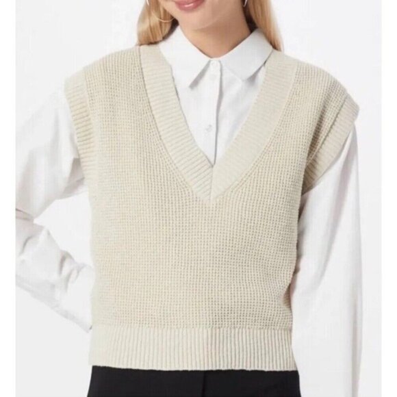 Madewell Tops - Madewell Waffle V-Neck Sweater Vest Size Large | 100% Cotton Cropped Knit Layeri